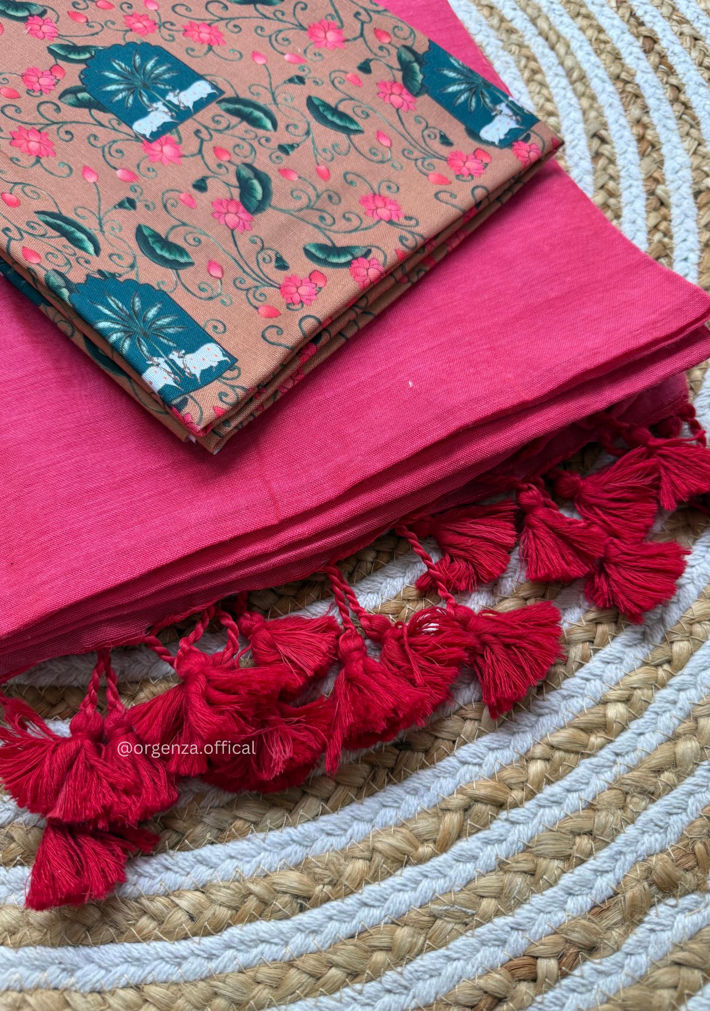 Pink Colour Cotton Saree With Cow Print Blouse