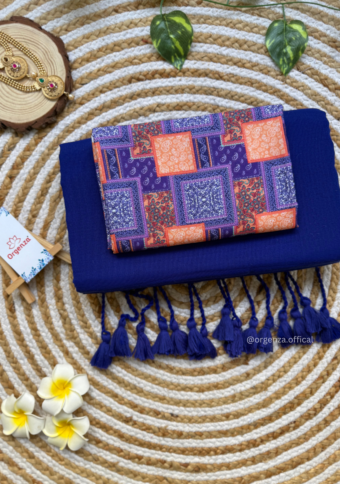 Blue Colour Cotton Saree With Square Design Print Blouse - Orgenza Store - digisoch