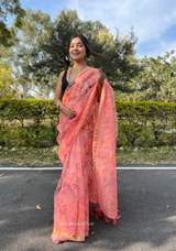 Peach Colour Organza Silk Saree With Thread Work