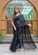 Plain Black Colour Jimmy Choo Saree