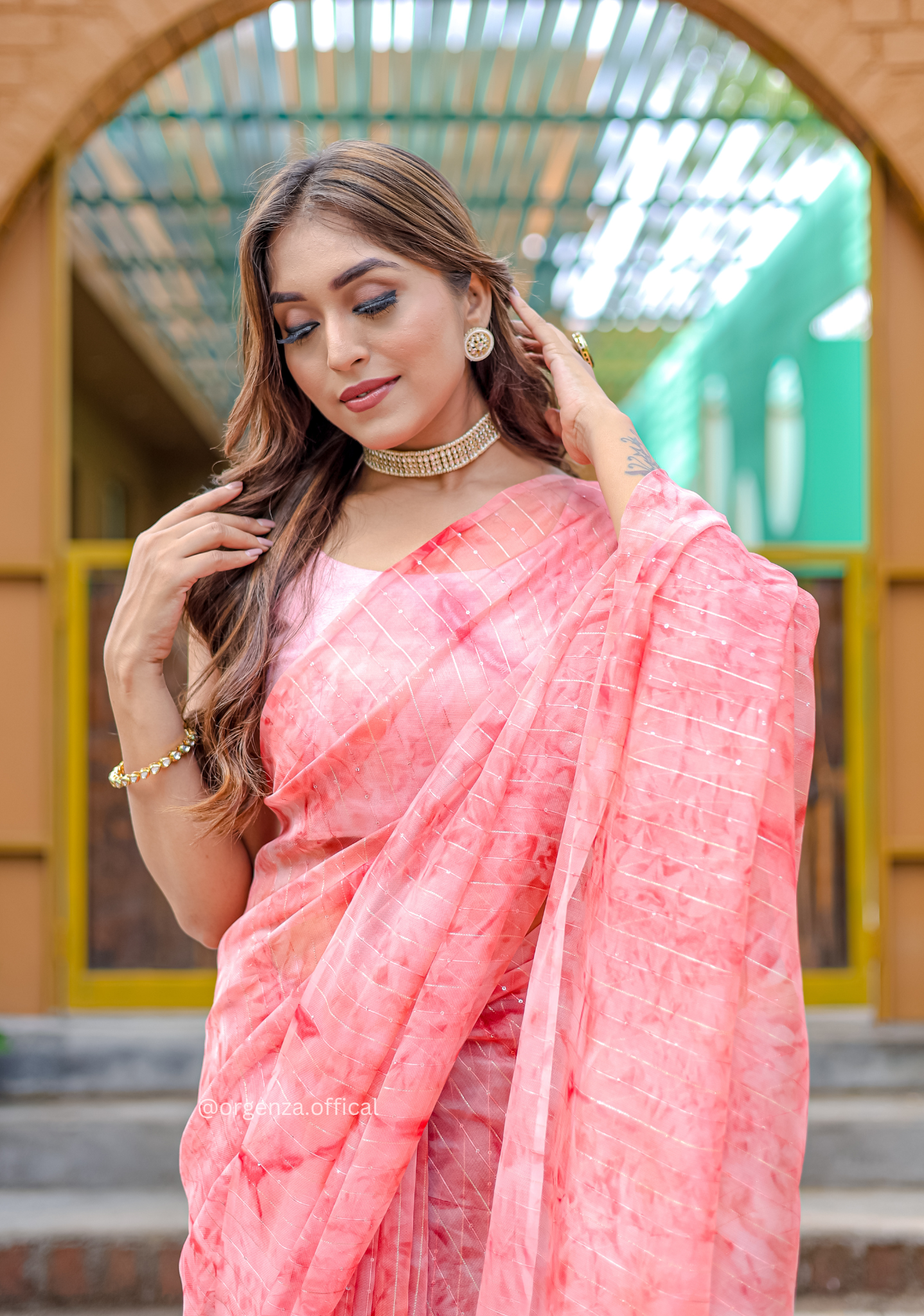 Organza Furr Saree With Sequence Lining - Orgenza Store