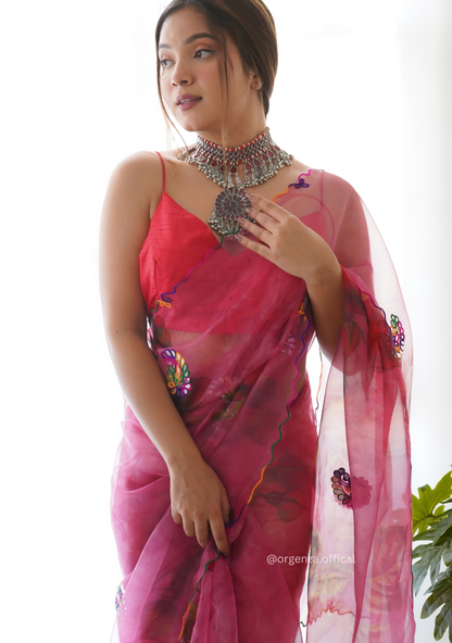 Orgenza Saree With Multi Colour Gotta Work