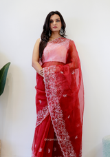 Red Colour Embroidery Thread Work Saree