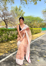 Brown Organza Saree With Chikankari Work