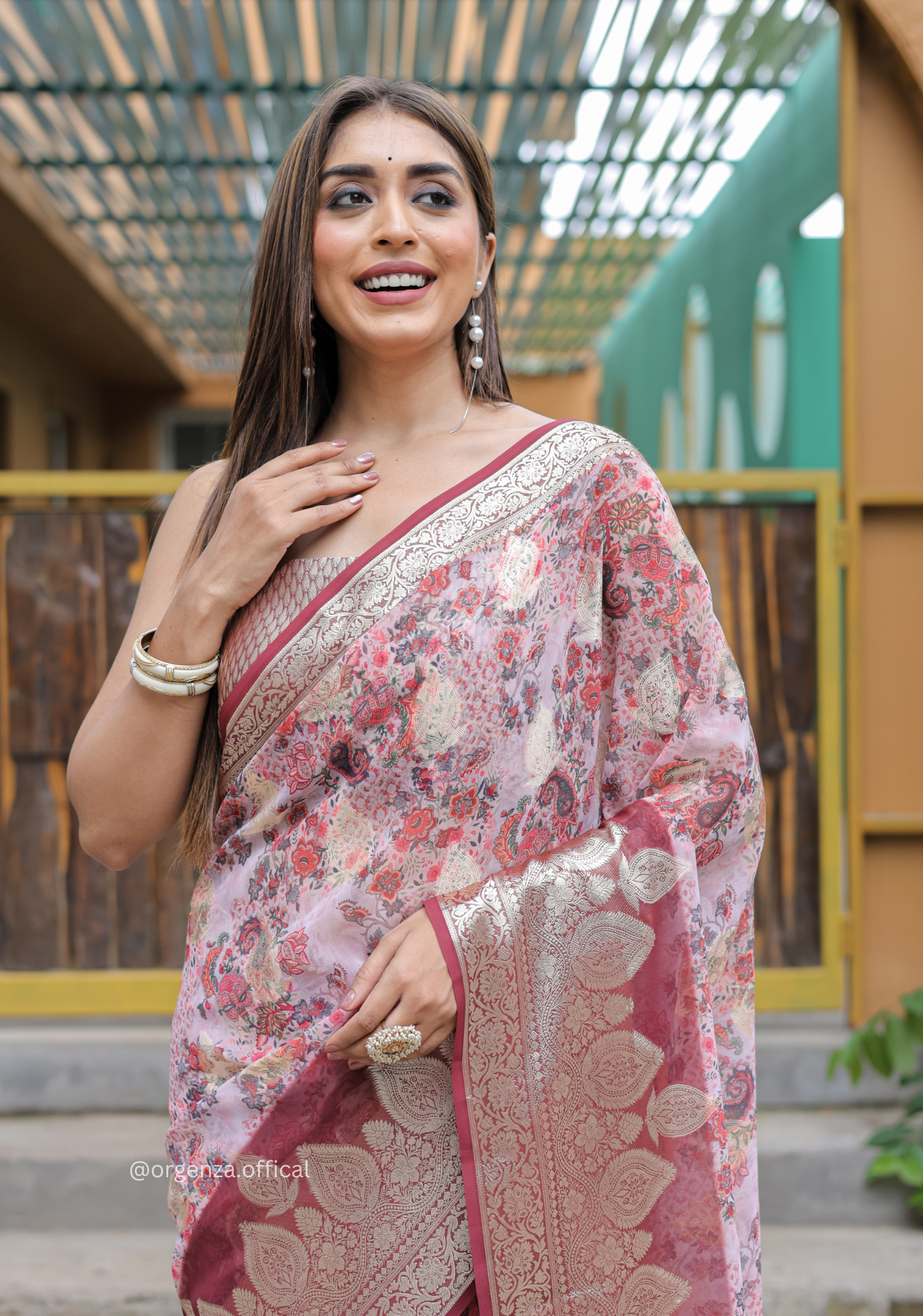 Peach Georgette Saree With Viscose Border - Orgenza Store