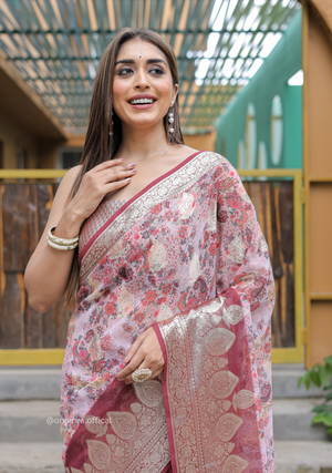 Peach Georgette Saree With Viscose Border - Orgenza Store