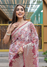 Peach Georgette Saree With Viscose Border