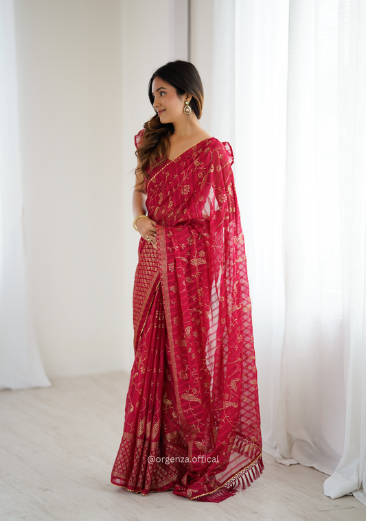 Pink Colour Georgette Silk Saree