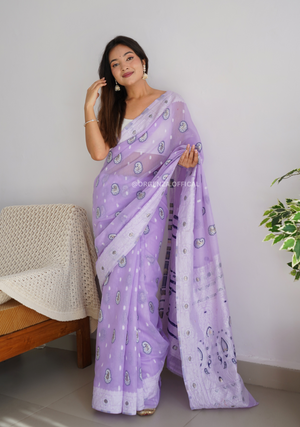 Pure Linen Silk Saree With Multi Thread - Orgenza Store