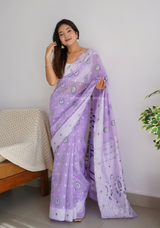 Pure Linen Silk Saree With Multi Thread