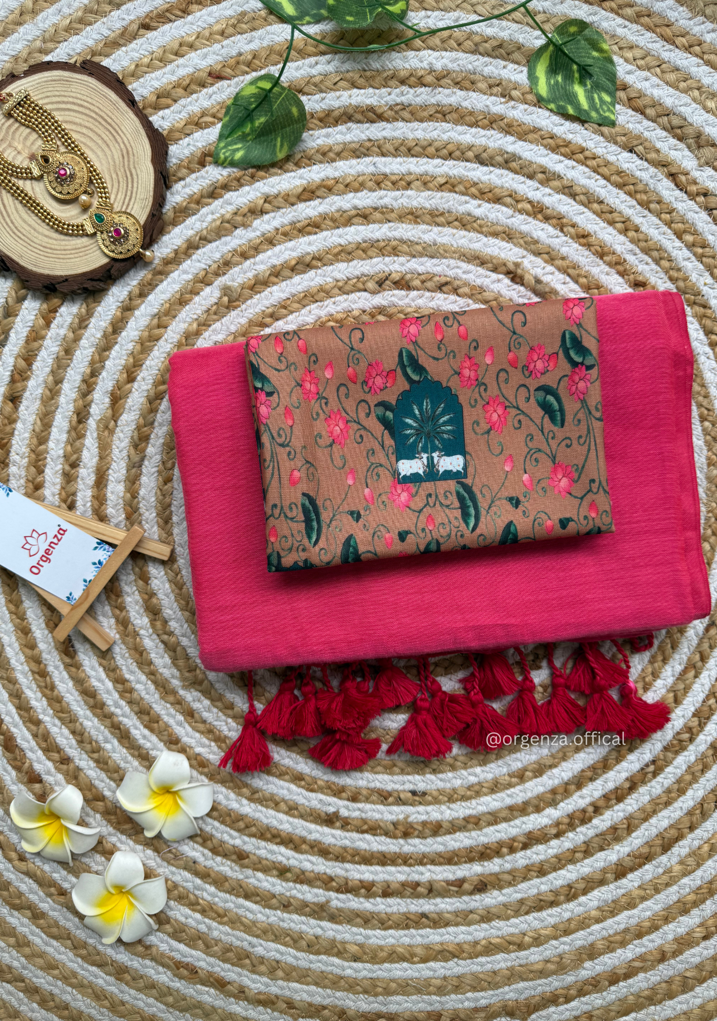 Pink Colour Cotton Saree With Cow Print Blouse