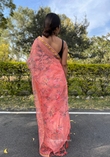 Peach Colour Organza Silk Saree With Thread Work