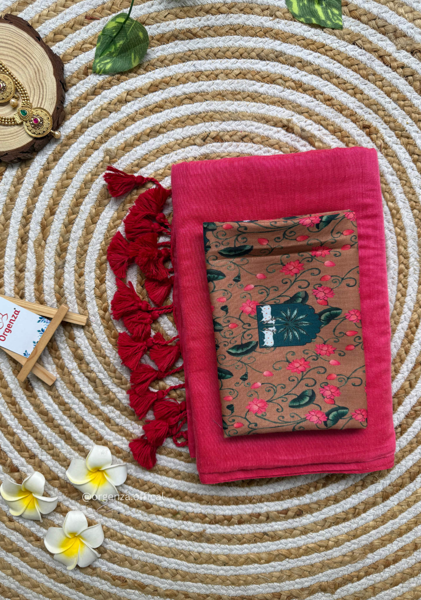 Pink Colour Cotton Saree With Cow Print Blouse