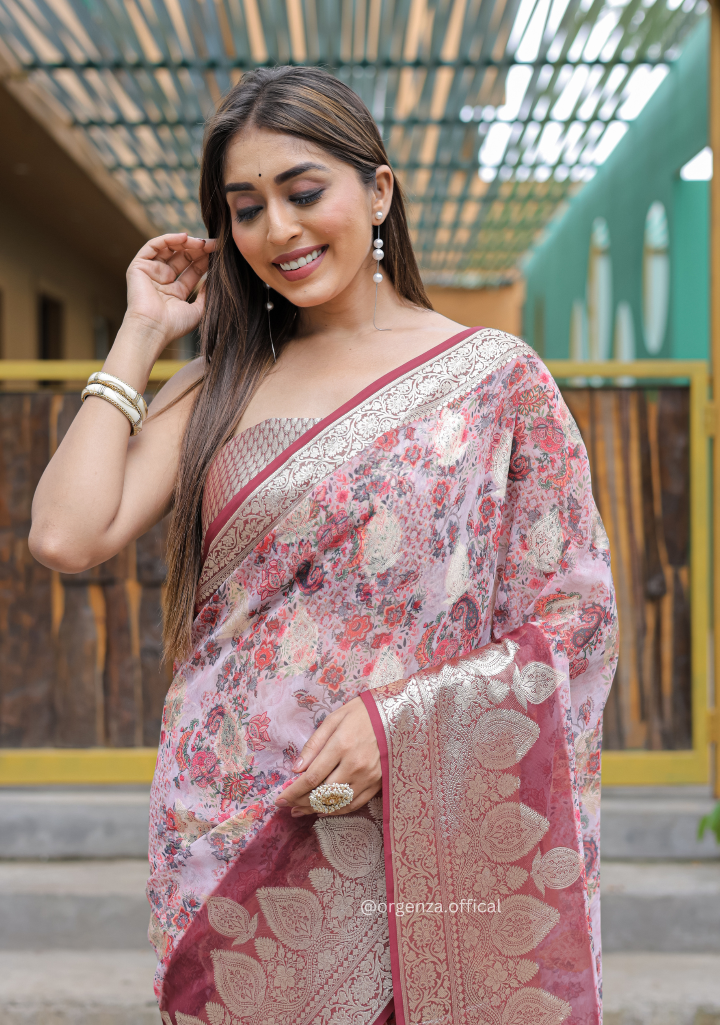 Peach Georgette Saree With Viscose Border - Orgenza Store