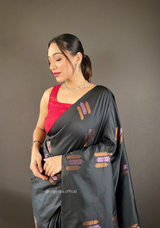 Black Colour Silk Saree With Zari Weaving