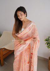 Peach Colour Linen Silk Saree