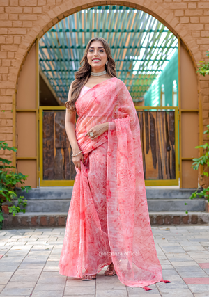 Organza Furr Saree With Sequence Lining - Orgenza Store