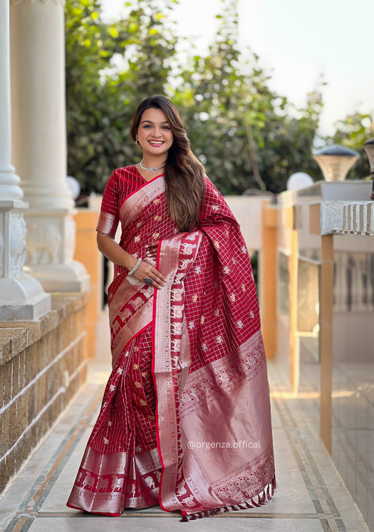 Maroon Colour Silk Saree With Gold And Silver Zari