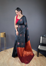 Black Colour Silk Saree With Zari Weaving