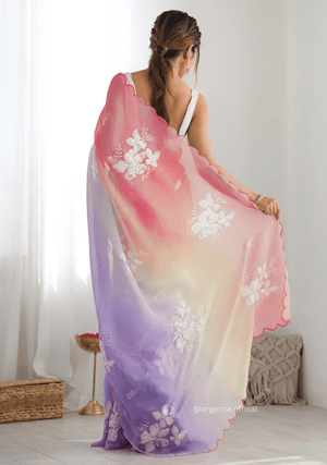 Peach Lavender Gold Crush Silk Saree - Orgenza Store - digisoch