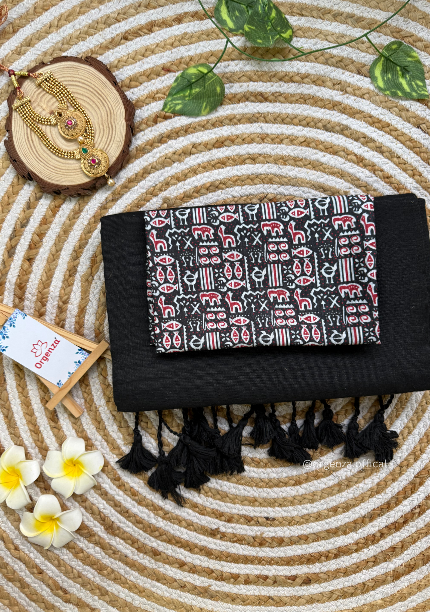 Black Colour Cotton Saree With Multi Print Blouse