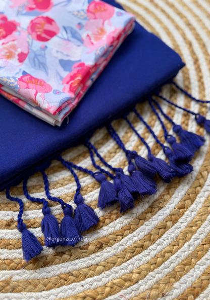 Blue Colour Cotton Saree With Baby Pink Flower Print Blouse