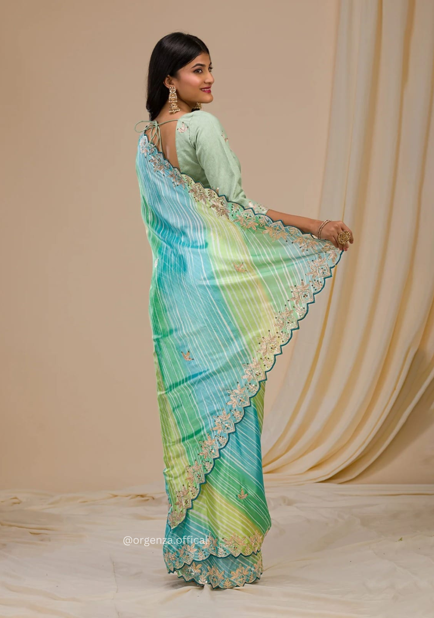 Multi Colour Chinnon Digital Print Saree