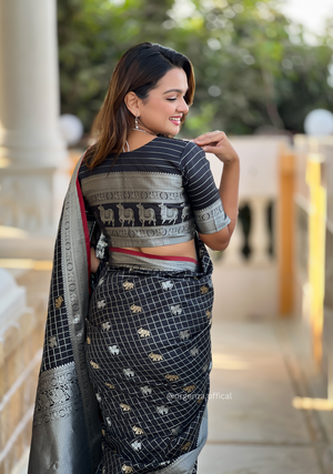 Black Colour Silk Saree With Gold And Silver Zari - Orgenza Store