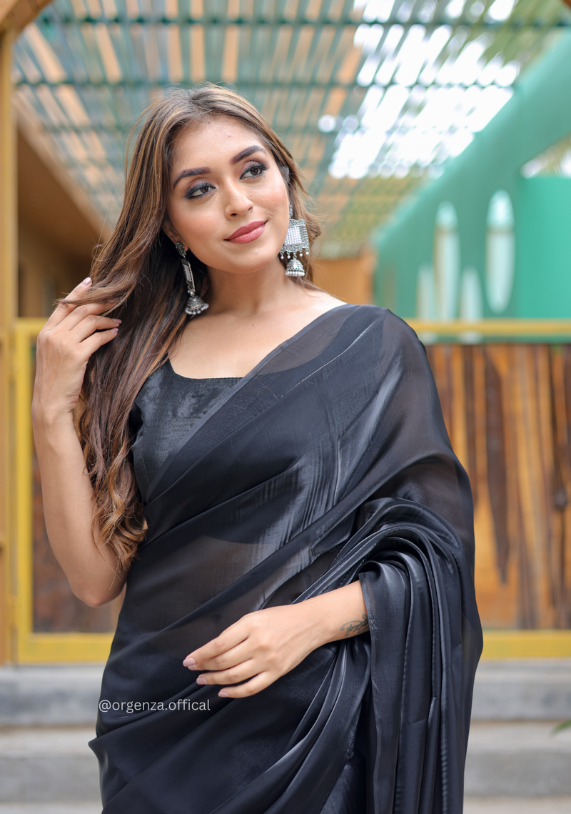 Plain Black Colour Jimmy Choo Saree