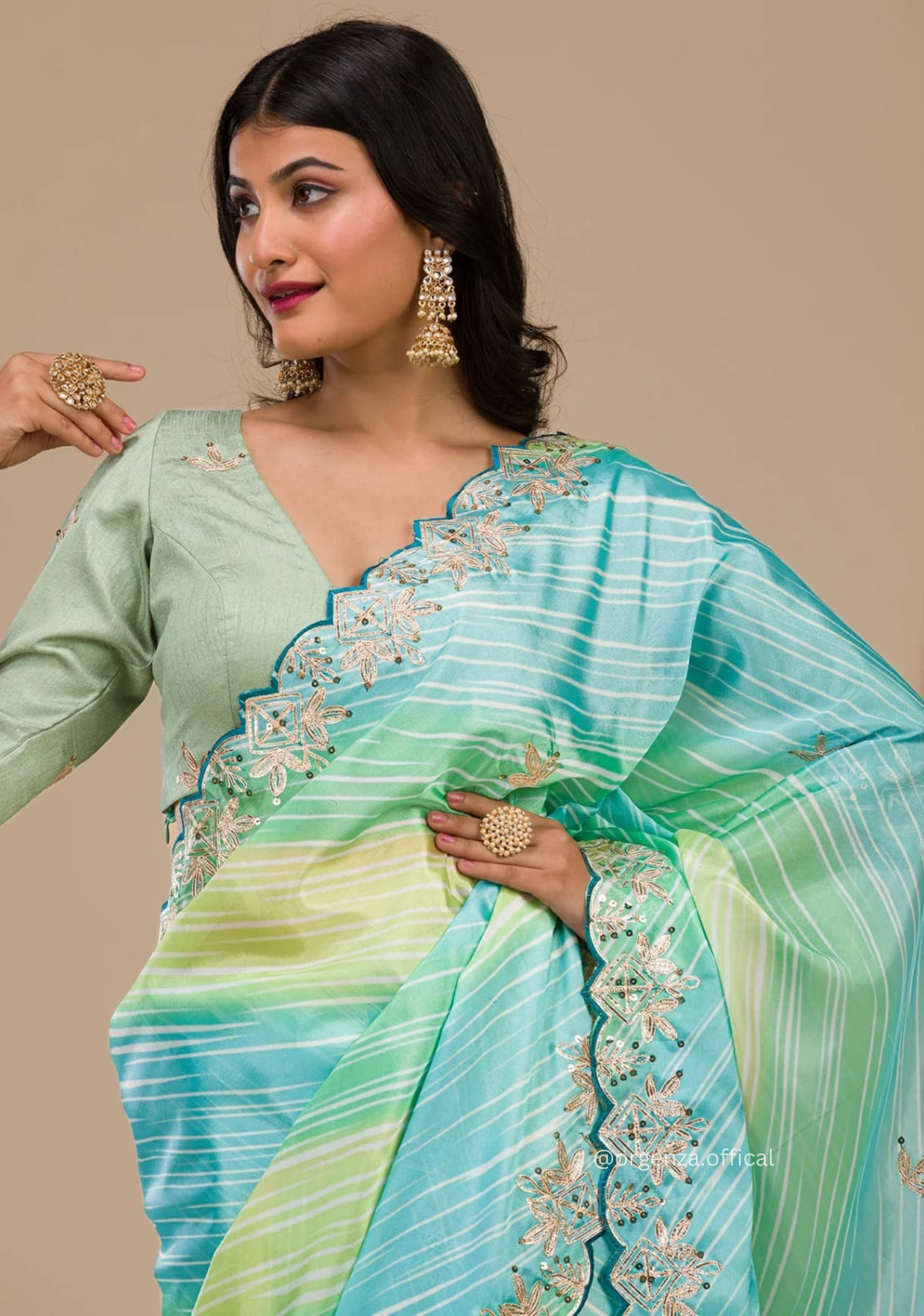 Multi Colour Chinnon Digital Print Saree