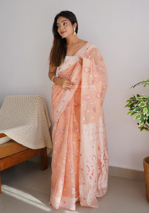 Peach Colour Linen Silk Saree - Orgenza Store