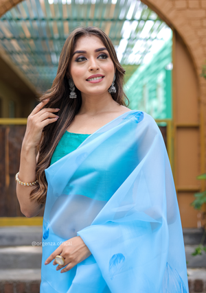 Sky Colour Digital Print Saree - Orgenza Store - digisoch