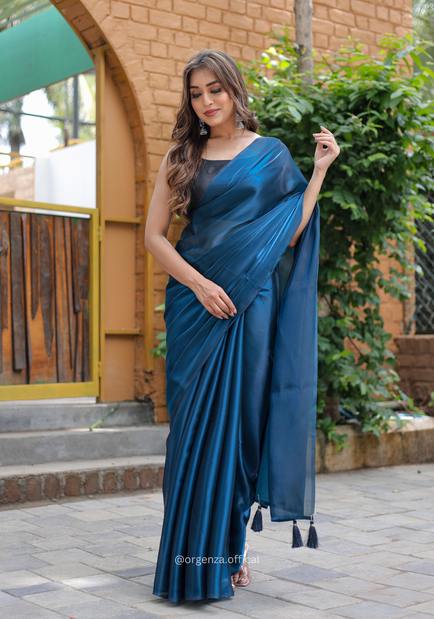 Plain Indigo Blue Colour Jimmy Choo Saree - Orgenza Store