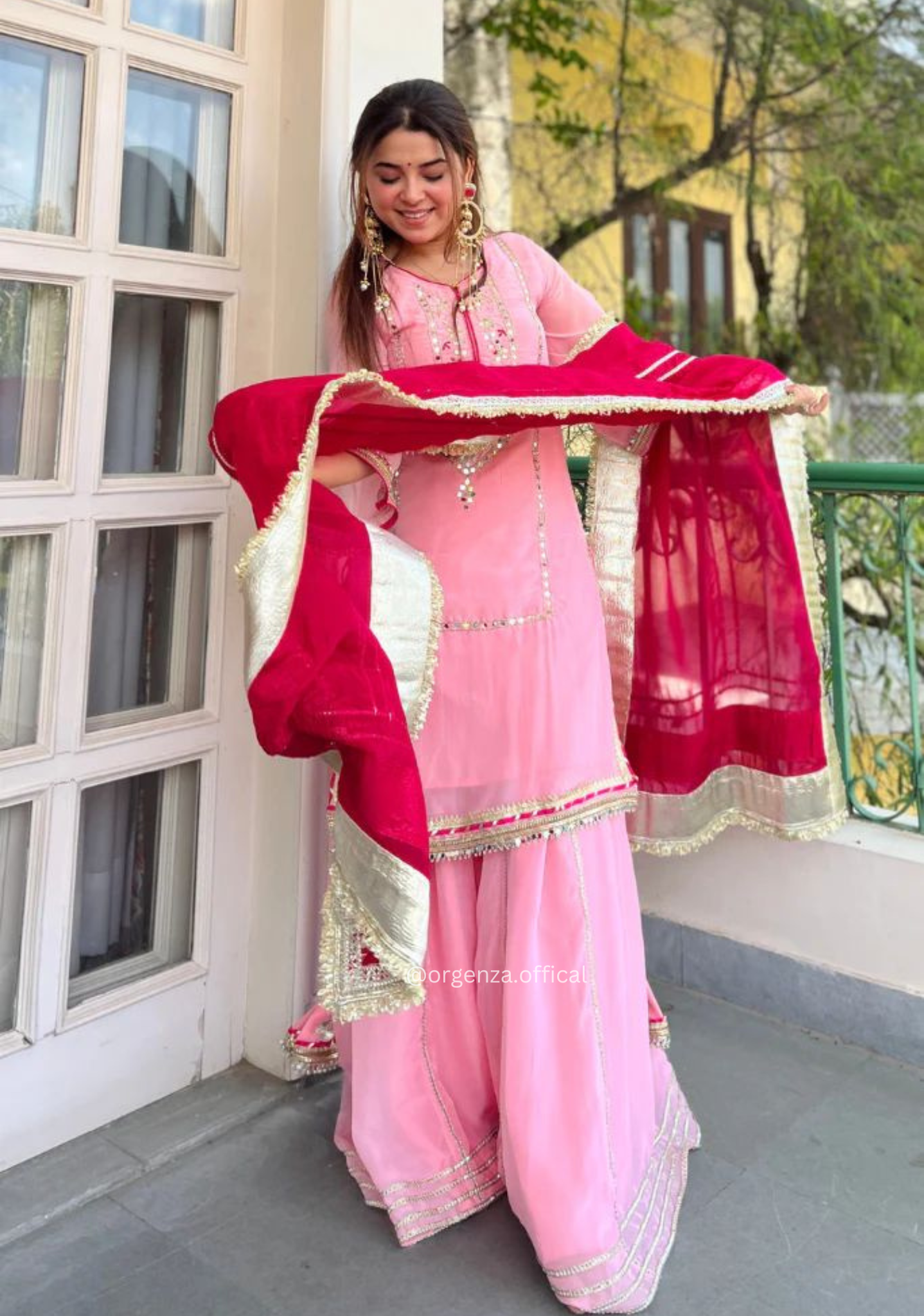 Baby Pink Chinon Silk Embroidered Sharara Suit Set with Sequins Work (3 PCS)