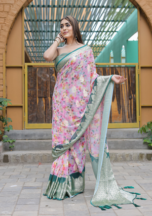 Baby Pink Georgette Saree With Viscose Border - Orgenza Store - digisoch