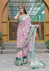 Baby Pink Georgette Saree With Viscose Border