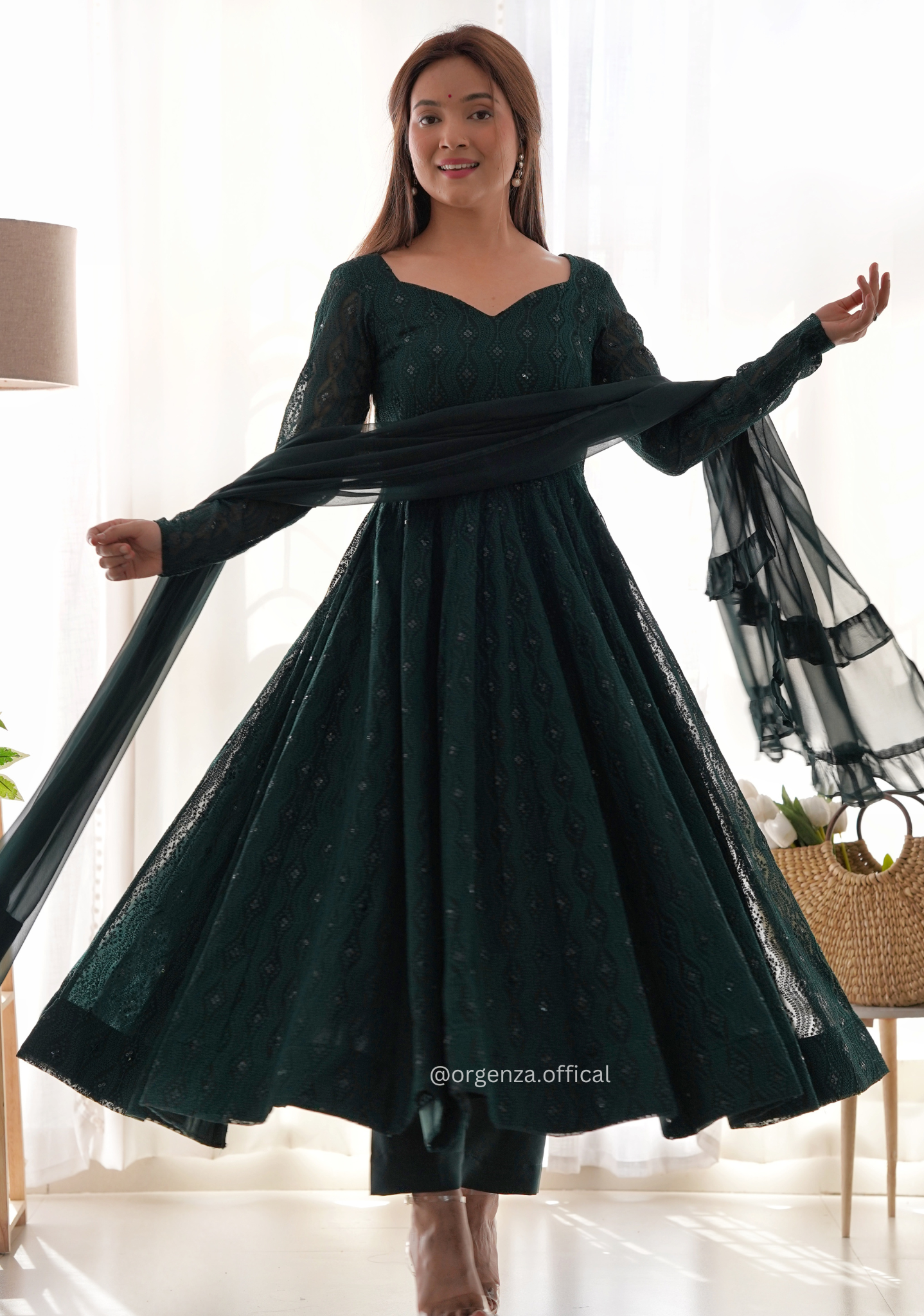 Georgette Silk Lukhnowi Sequence Work Anarkali - Orgenza Store