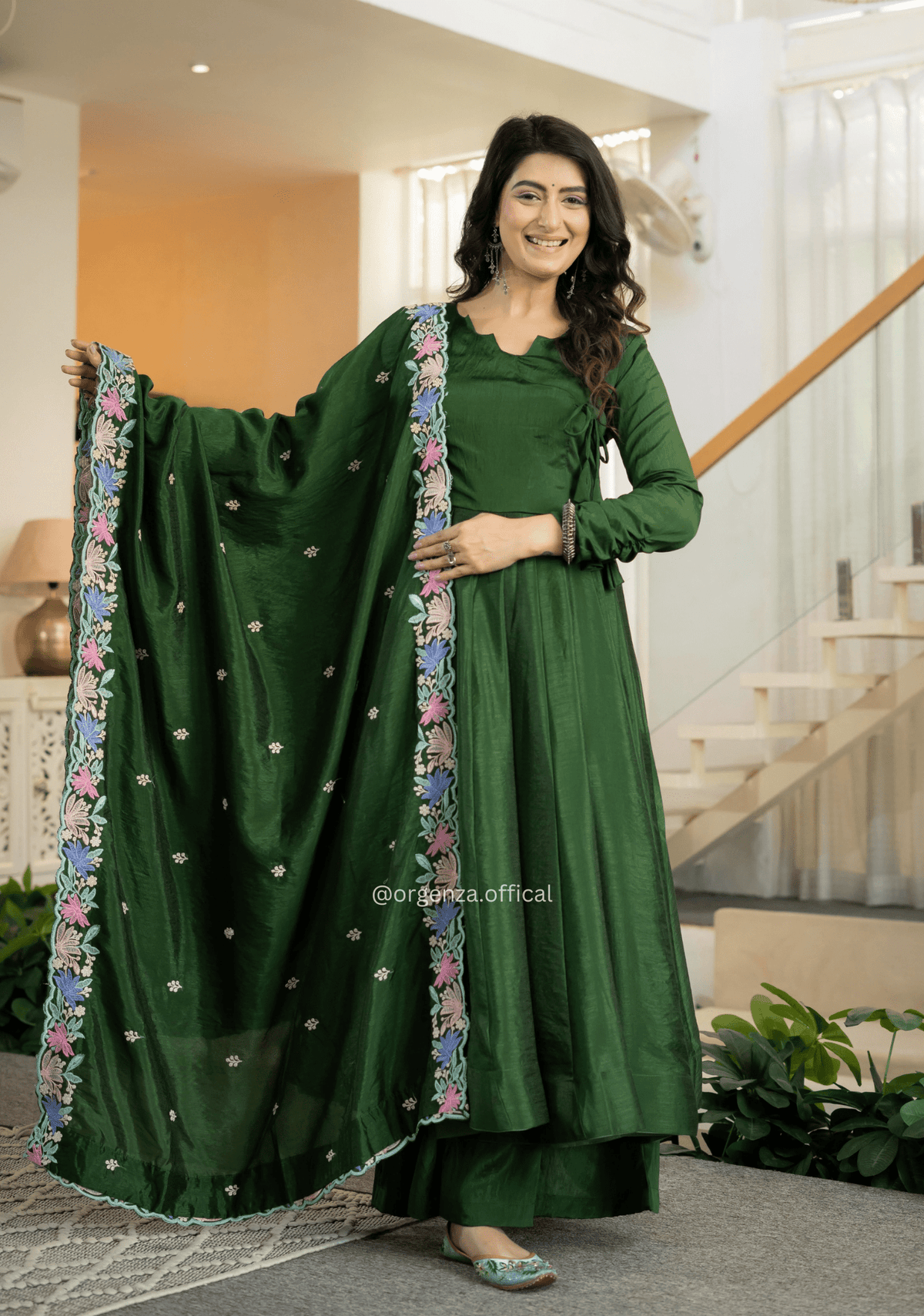 Green NC Vichitra Silk Anarkali Palazzo Set