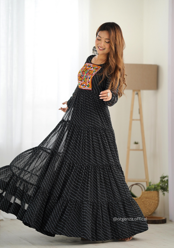 Georgette Laheriya Print Ruffle Anarkali