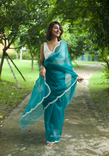 C Green Colour Organza Saree With Hand Work
