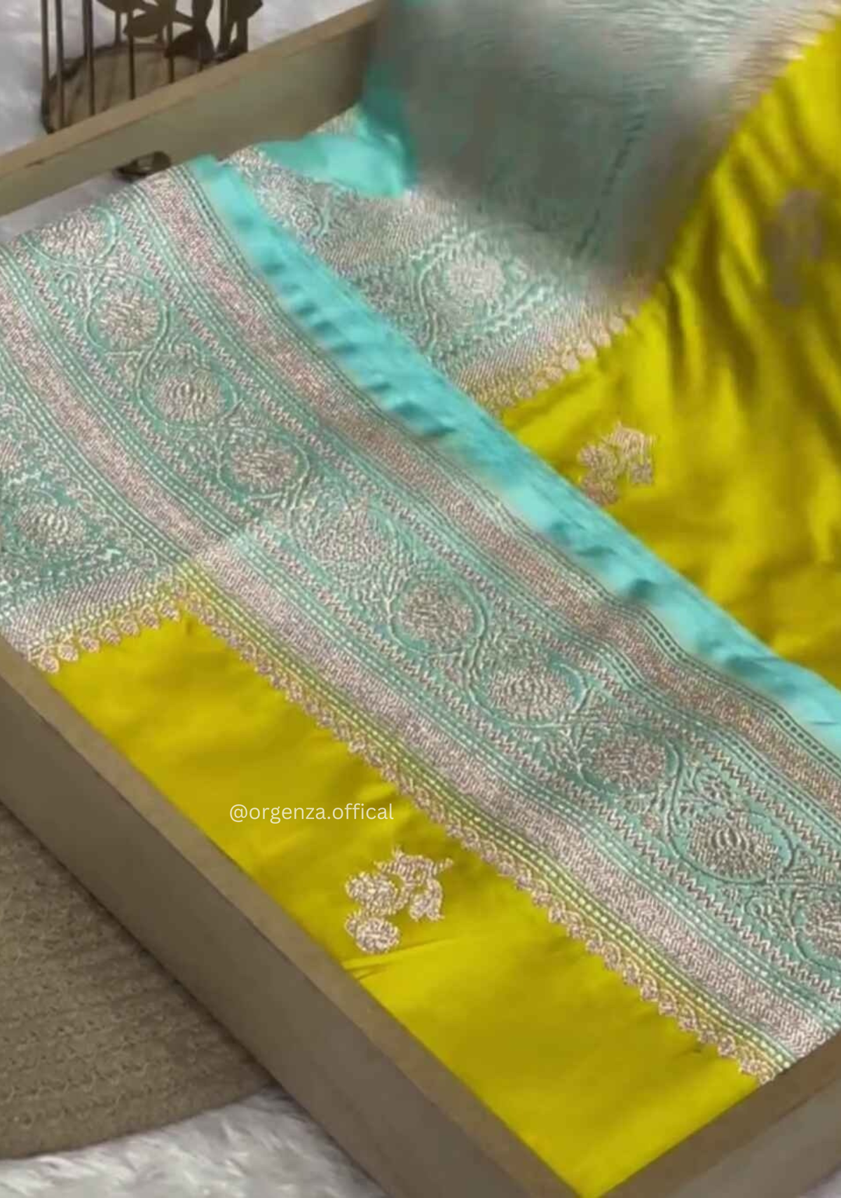 Yellow Banarasi Satin Saree with Zari Weaving