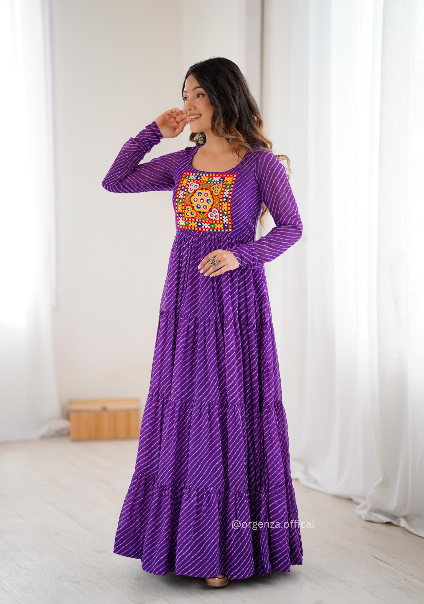 Georgette Laheriya Print Ruffle Anarkali