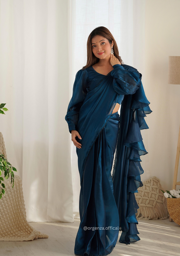 Ready To Wear Teal Blue Colour Jimmy Choo Saree