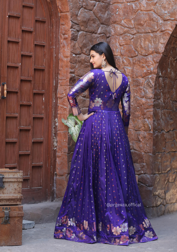 Soft Silk Copper And Gold Zari Weaving Gown