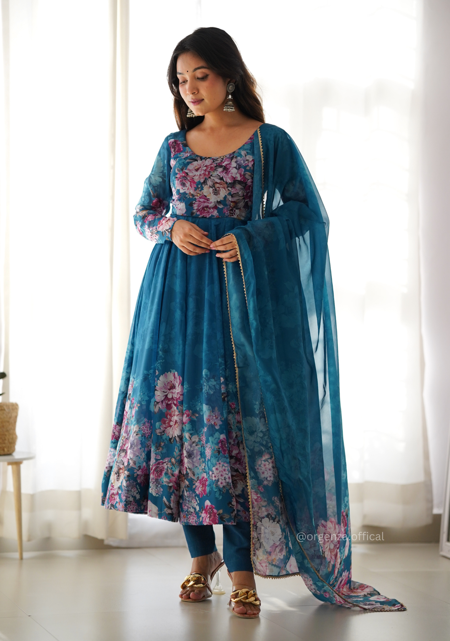Pure Organza Anarkali Kurtis With Floral Print