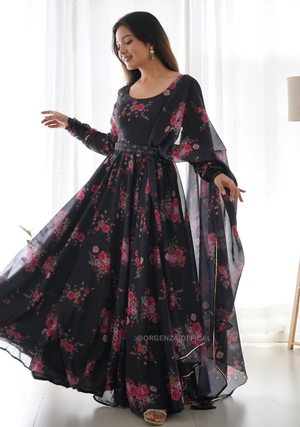 Pure Organza Silk Anarkali With Floral Print - Orgenza Store