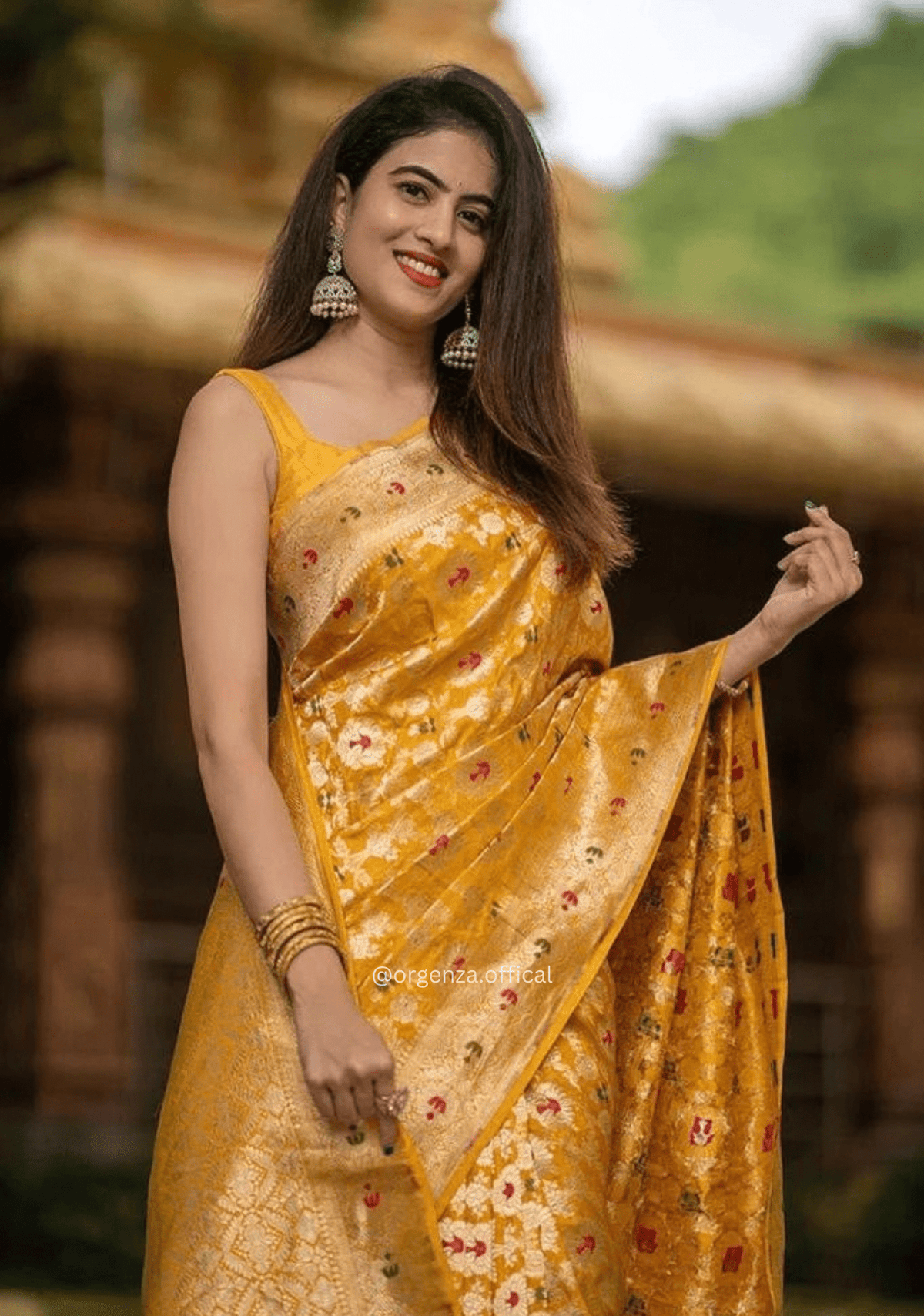 Yellow Banarasi Soft Silk Saree