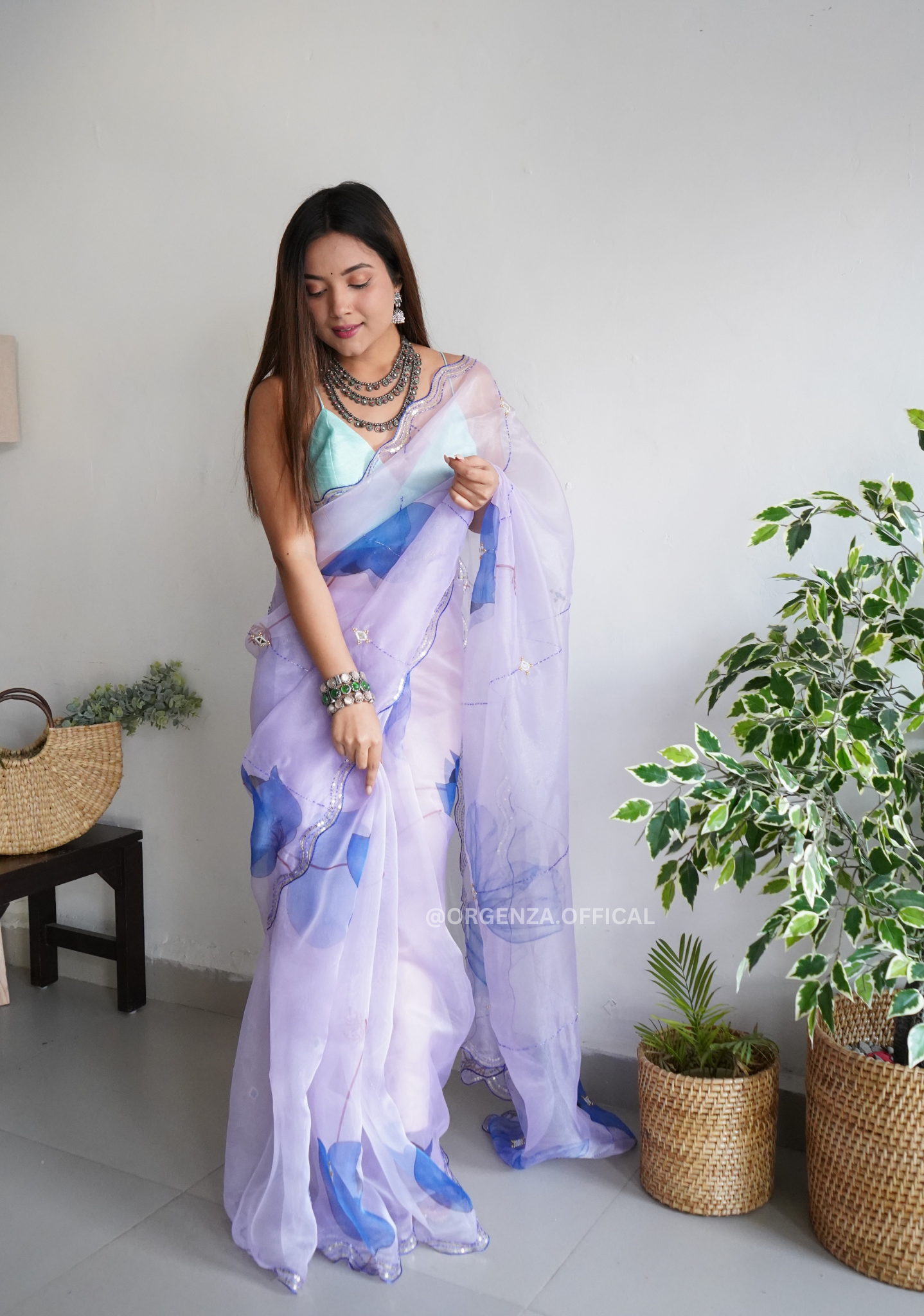 Organza Saree With Khatli Work - Orgenza Store
