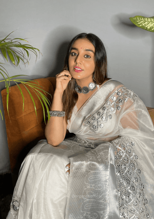 White Organza Saree With Gotta Patti Work - Orgenza Store