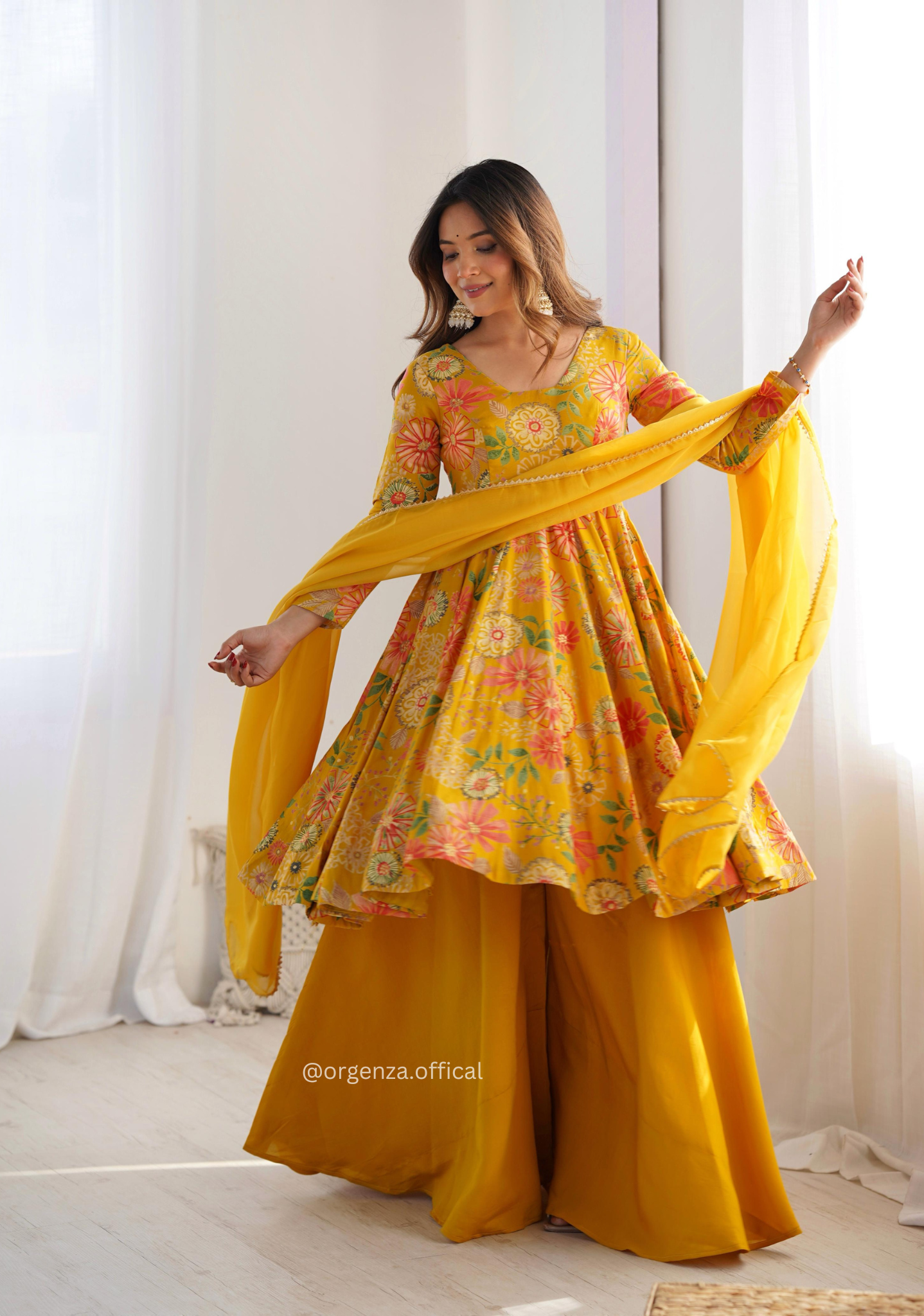 Roman Silk Chanderi Fabric Kediya Kurta With Palazzo Set - Orgenza Store